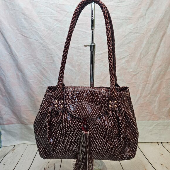 LA GIOE di TOSCANA The Italian Collection Snake Croc Print Patent Leather Bag - Picture 3 of 15